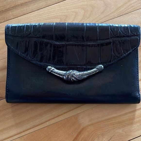 Brighton black leather croc embossed flap multi compartment wallet/clutch. - Picture 1 of 8